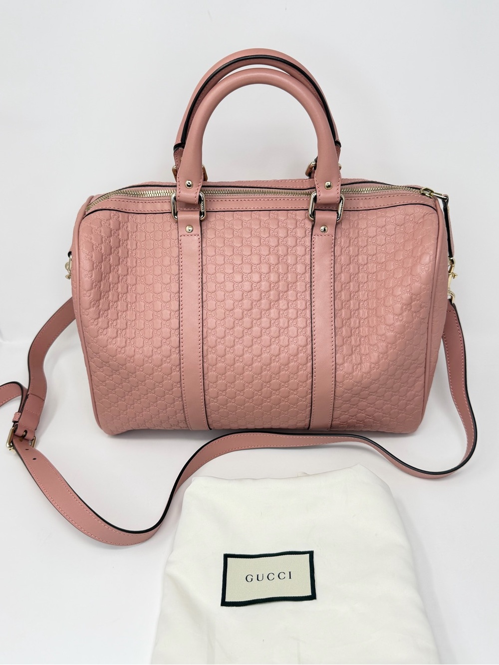 Gucci Microguccissima Pink Leather Medium Boston Bag Satchel Crossbody Strap